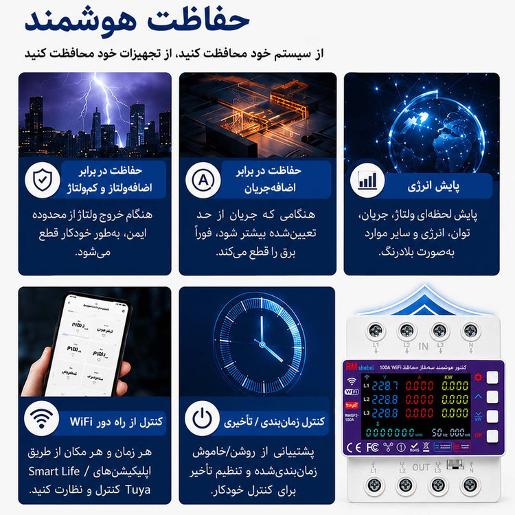 محافظ ولتاژ جریان آر ام شیبی مدل RMGF2L-100A